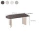 Mesa moderna de forma irregular, mesa de piedra sinterizada con pedestal doble