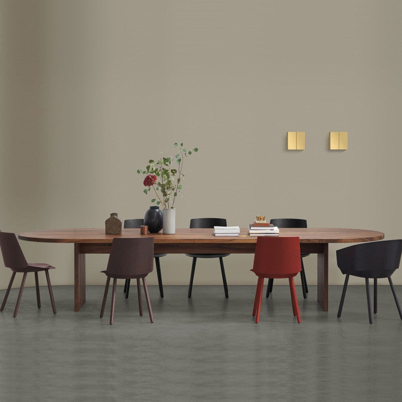 Modern Solid Wood Dining Table Oval Wooden Table with Double Pedestal 78.7"L x 31.5"W x 29.5"H Without Chairs Clearhalo 'Dining Tables & Seating' 'Dining Tables' 'dining_table' 'furn' 'furn_dining_table' 'Furniture' 'Kitchen & Dining Furniture' 6379380