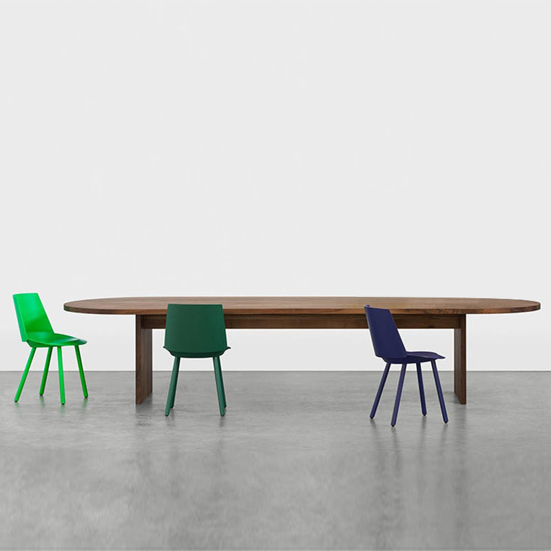 Modern Solid Wood Dining Table Oval Wooden Table with Double Pedestal 86.6"L x 35.4"W x 29.5"H Without Chairs Clearhalo 'Dining Tables & Seating' 'Dining Tables' 'dining_table' 'furn' 'furn_dining_table' 'Furniture' 'Kitchen & Dining Furniture' 6379381