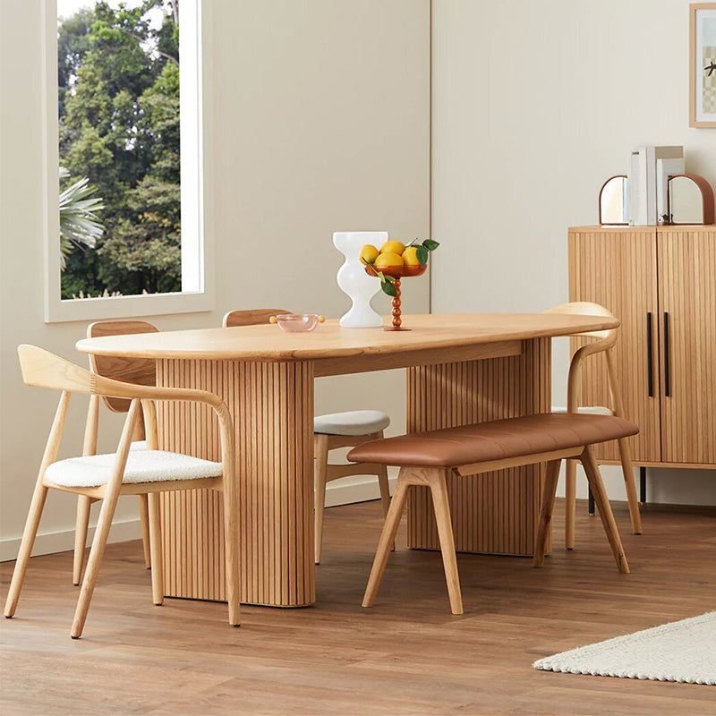Modern Pine Wood Dining Table Oval Wooden Table with Double Pedestal