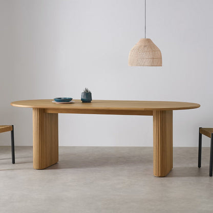 Modern Pine Wood Dining Table Oval Wooden Table with Double Pedestal
