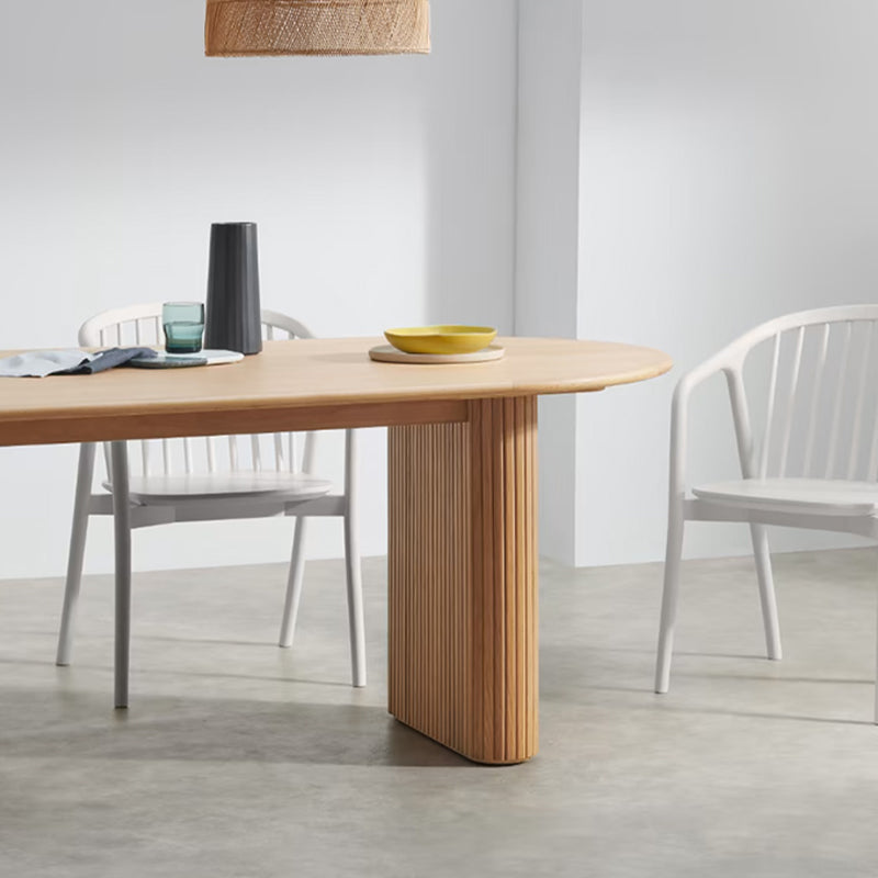 Modern Pine Wood Dining Table Oval Wooden Table with Double Pedestal