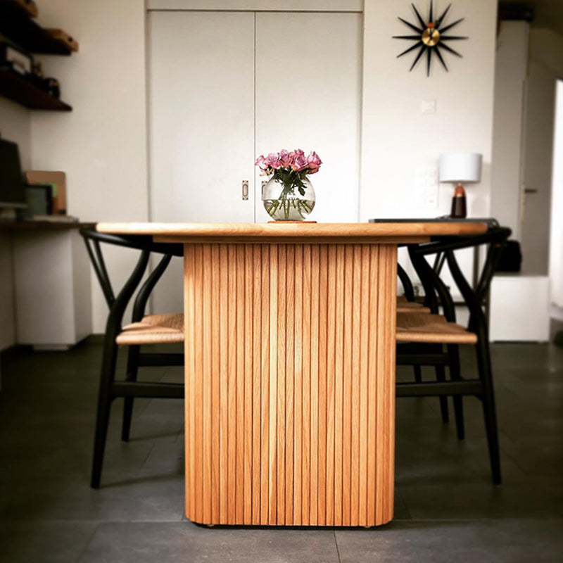 Modern Pine Wood Dining Table Oval Wooden Table with Double Pedestal