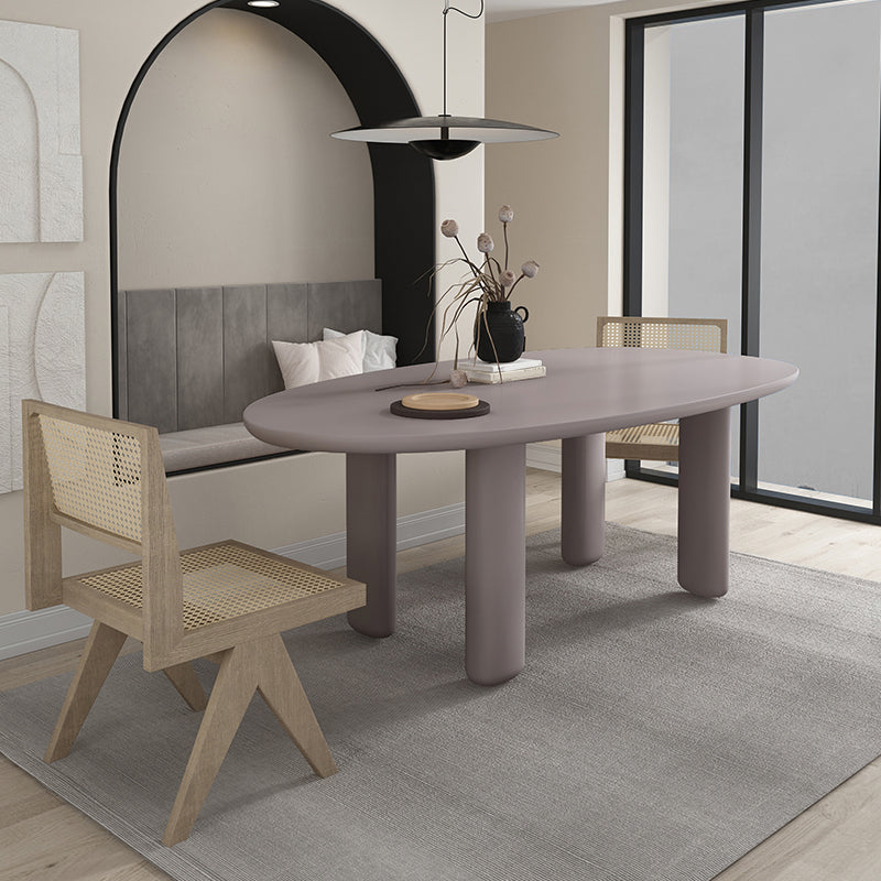 Modern Solid Wood Dining Table Oval Wooden Table with 4 Legs Gray 86.6"L x 35.4"W x 29.5"H Without Chairs Clearhalo 'Dining Tables & Seating' 'Dining Tables' 'dining_table' 'furn' 'furn_dining_table' 'Furniture' 'Kitchen & Dining Furniture' 6379415