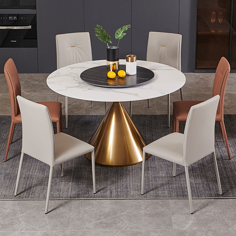 Glam Style Dining Round Table Sintered Stone Table with Turntable for Home Clearhalo 'Dining Tables & Seating' 'Dining Tables' 'dining_table' 'furn' 'furn_dining_table' 'Furniture' 'Kitchen & Dining Furniture' 6379428