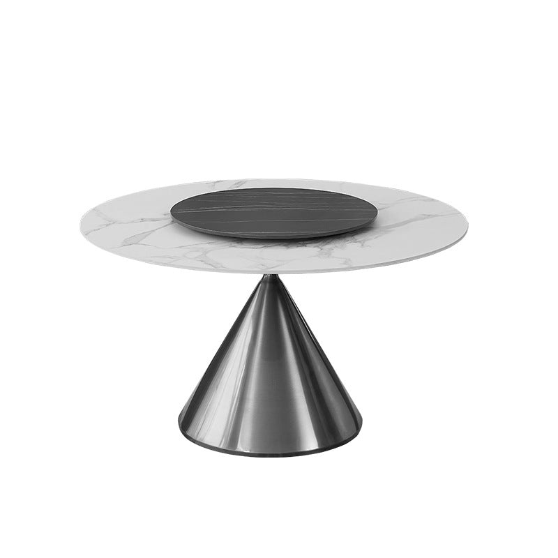 Glam Style Dining Round Table Sintered Stone Table with Turntable for Home Black 47.2"L x 47.2"W x 29.5"H Without Chairs Clearhalo 'Dining Tables & Seating' 'Dining Tables' 'dining_table' 'furn' 'furn_dining_table' 'Furniture' 'Kitchen & Dining Furniture' 6379429