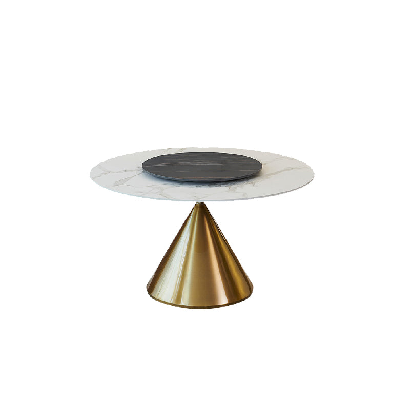 Glam Style Dining Round Table Sintered Stone Table with Turntable for Home Gold 47.2"L x 47.2"W x 29.5"H Without Chairs Clearhalo 'Dining Tables & Seating' 'Dining Tables' 'dining_table' 'furn' 'furn_dining_table' 'Furniture' 'Kitchen & Dining Furniture' 6379430