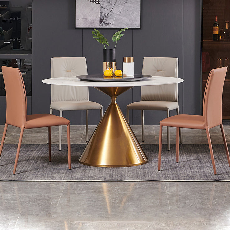 Glam Style Dining Round Table Sintered Stone Table with Turntable for Home Clearhalo 'Dining Tables & Seating' 'Dining Tables' 'dining_table' 'furn' 'furn_dining_table' 'Furniture' 'Kitchen & Dining Furniture' 6379433