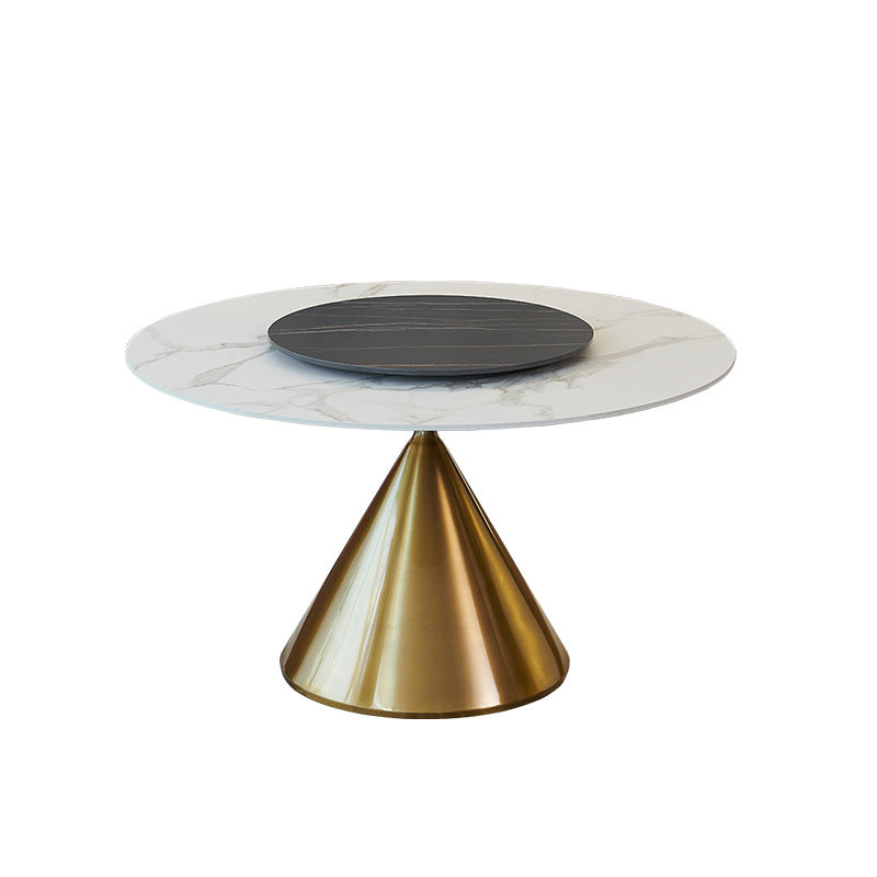 Glam Style Dining Round Table Sintered Stone Table with Turntable for Home Clearhalo 'Dining Tables & Seating' 'Dining Tables' 'dining_table' 'furn' 'furn_dining_table' 'Furniture' 'Kitchen & Dining Furniture' 6379435
