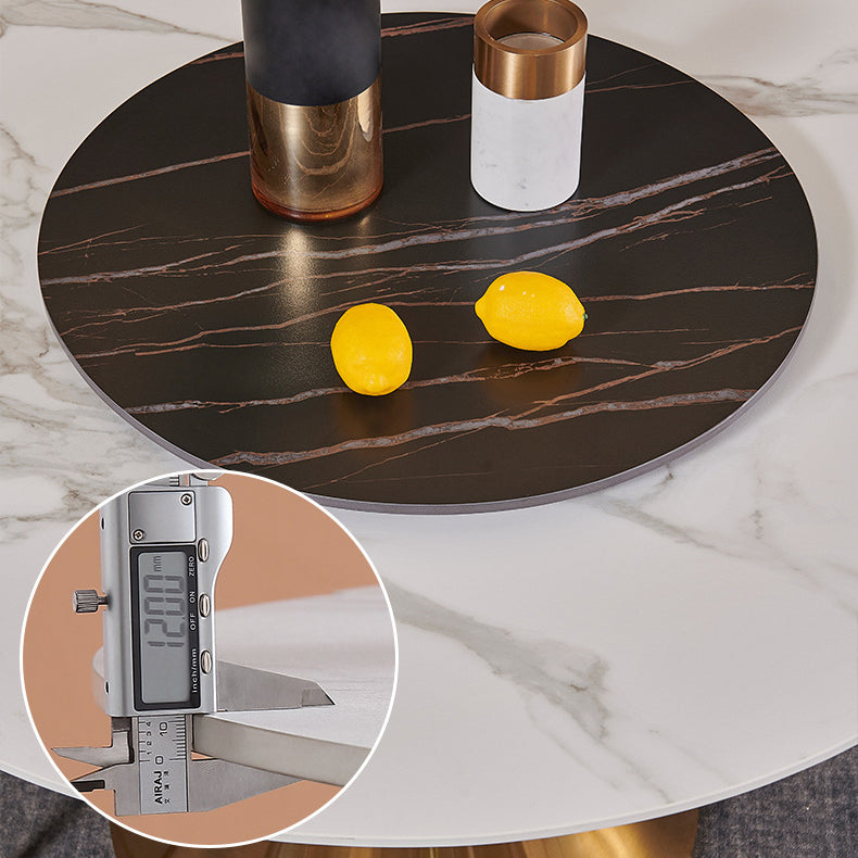 Glam Style Dining Round Table Sintered Stone Table with Turntable for Home Clearhalo 'Dining Tables & Seating' 'Dining Tables' 'dining_table' 'furn' 'furn_dining_table' 'Furniture' 'Kitchen & Dining Furniture' 6379436