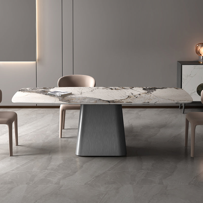 Industrial Sintered Stone Dining Table Rectangle Table with Metal Base Gray 55.1"L x 31.5"W x 29.5"H Without Chairs Clearhalo 'Dining Tables & Seating' 'Dining Tables' 'dining_table' 'furn' 'furn_dining_table' 'Furniture' 'Kitchen & Dining Furniture' 6379459