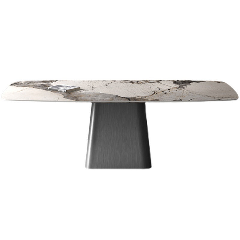 Industrial Sintered Stone Dining Table Rectangle Table with Metal Base Gray 63"L x 31.5"W x 29.5"H Without Chairs Clearhalo 'Dining Tables & Seating' 'Dining Tables' 'dining_table' 'furn' 'furn_dining_table' 'Furniture' 'Kitchen & Dining Furniture' 6379463