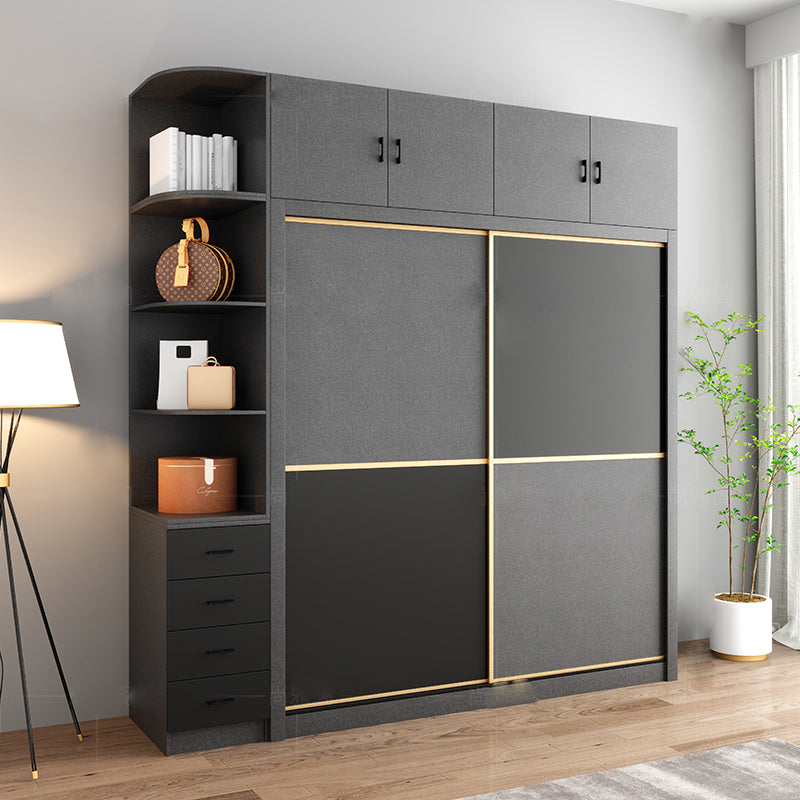 Armoire gris en bois fabriquée avec des vêtements armoire moderne avec des portes coulissantes