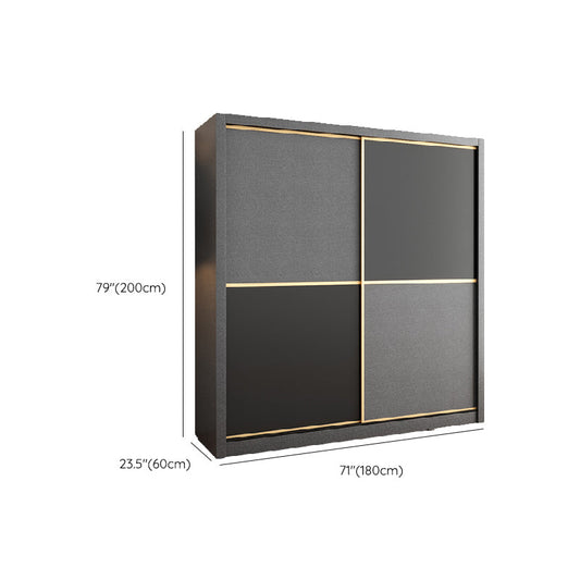 Manufactured Wood Grey Cabinet with Clothes Rail Modern Wardrobe with Sliding Doors
