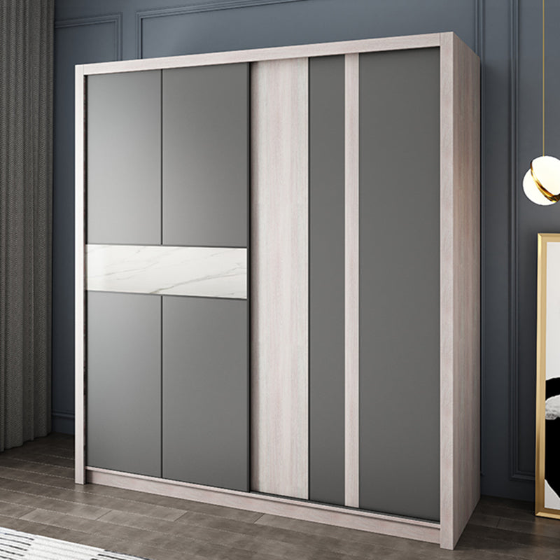 Grey Sliding Wardrobe Cabinet Contemporary Wardrobe Armoire for Bedroom Clearhalo 'Armoires & Wardrobes' 'armoires_wardrobes' 'Bedroom Furniture' 'furn' 'furn_armoires_wardrobes' 'Furniture' 6379588
