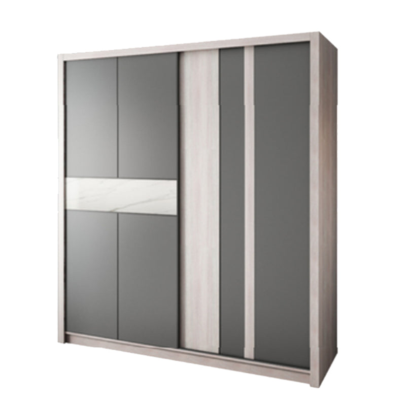 Grey Sliding Wardrobe Cabinet Contemporary Wardrobe Armoire for Bedroom 79"L x 24"W x 83"H Armoires & Wardrobes Clearhalo 'Armoires & Wardrobes' 'armoires_wardrobes' 'Bedroom Furniture' 'furn' 'furn_armoires_wardrobes' 'Furniture' 6379589