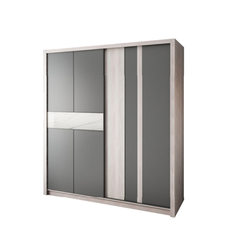 Grey Sliding Wardrobe Cabinet Contemporary Wardrobe Armoire for Bedroom 63"L x 24"W x 83"H Armoires & Wardrobes Clearhalo 'Armoires & Wardrobes' 'armoires_wardrobes' 'Bedroom Furniture' 'furn' 'furn_armoires_wardrobes' 'Furniture' 6379592