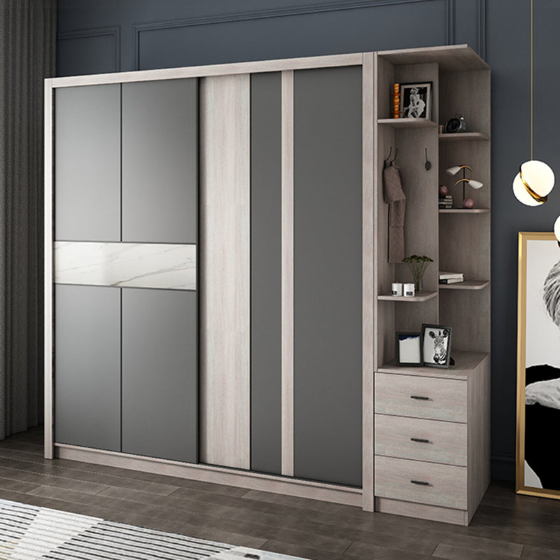 Grey Sliding Wardrobe Cabinet Contemporary Wardrobe Armoire for Bedroom Clearhalo 'Armoires & Wardrobes' 'armoires_wardrobes' 'Bedroom Furniture' 'furn' 'furn_armoires_wardrobes' 'Furniture' 6379593