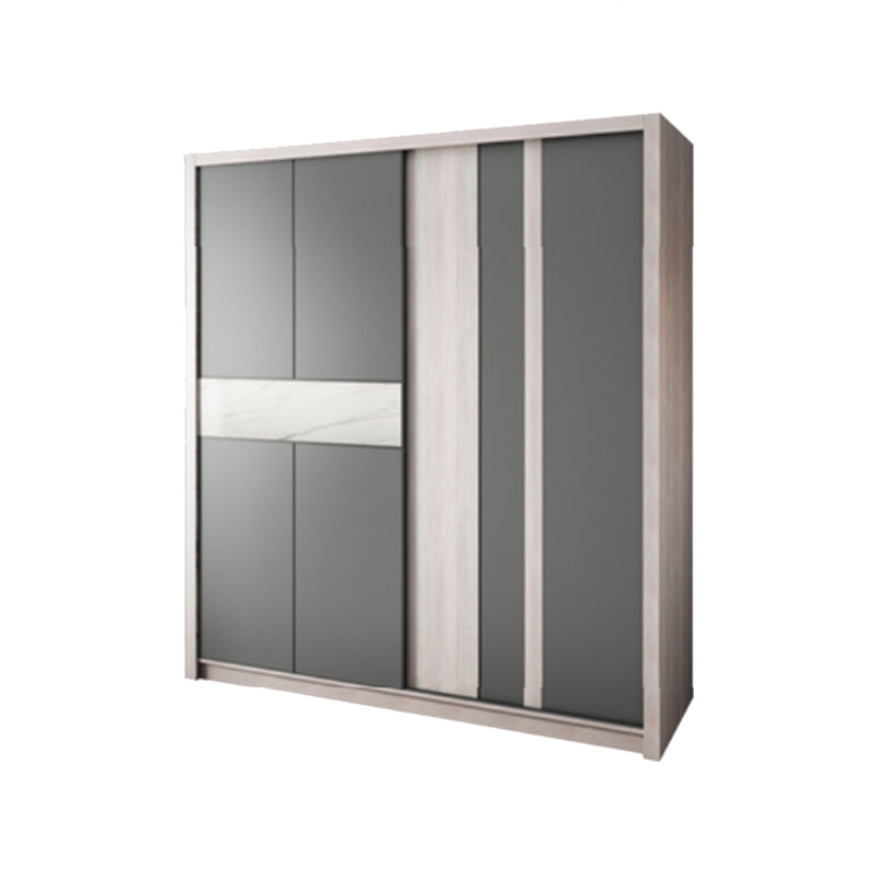 Grey Sliding Wardrobe Cabinet Contemporary Wardrobe Armoire for Bedroom 55"L x 24"W x 83"H Armoires & Wardrobes Clearhalo 'Armoires & Wardrobes' 'armoires_wardrobes' 'Bedroom Furniture' 'furn' 'furn_armoires_wardrobes' 'Furniture' 6379594
