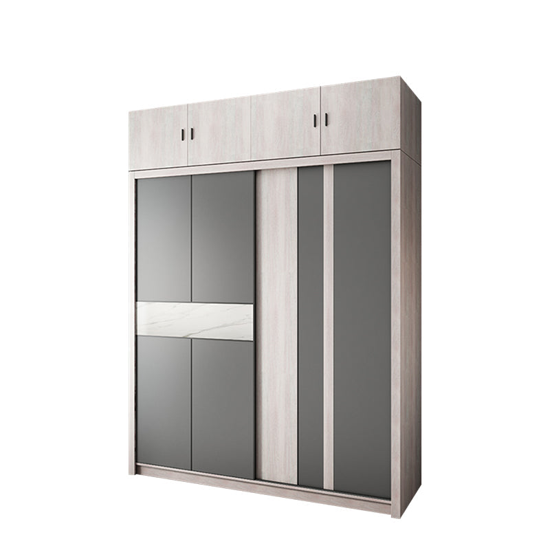 Grey Sliding Wardrobe Cabinet Contemporary Wardrobe Armoire for Bedroom 47"L x 24"W x 83"H Armories & Top Cabinet Clearhalo 'Armoires & Wardrobes' 'armoires_wardrobes' 'Bedroom Furniture' 'furn' 'furn_armoires_wardrobes' 'Furniture' 6379600