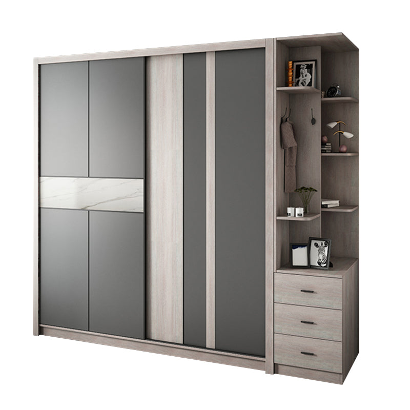 Grey Sliding Wardrobe Cabinet Contemporary Wardrobe Armoire for Bedroom 47"L x 24"W x 83"H Armoires & Sideboard Clearhalo 'Armoires & Wardrobes' 'armoires_wardrobes' 'Bedroom Furniture' 'furn' 'furn_armoires_wardrobes' 'Furniture' 6379602
