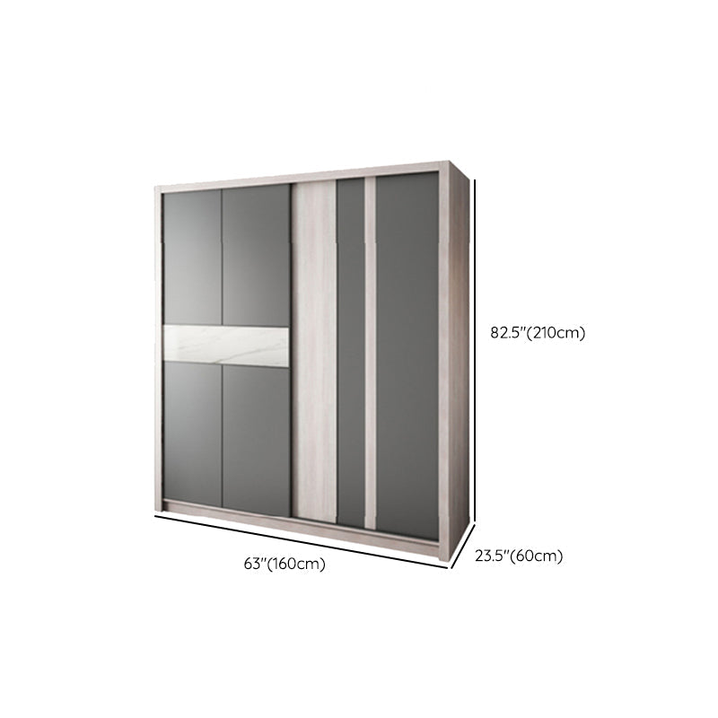 Grey Sliding Wardrobe Cabinet Contemporary Wardrobe Armoire for Bedroom Clearhalo 'Armoires & Wardrobes' 'armoires_wardrobes' 'Bedroom Furniture' 'furn' 'furn_armoires_wardrobes' 'Furniture' 6379605