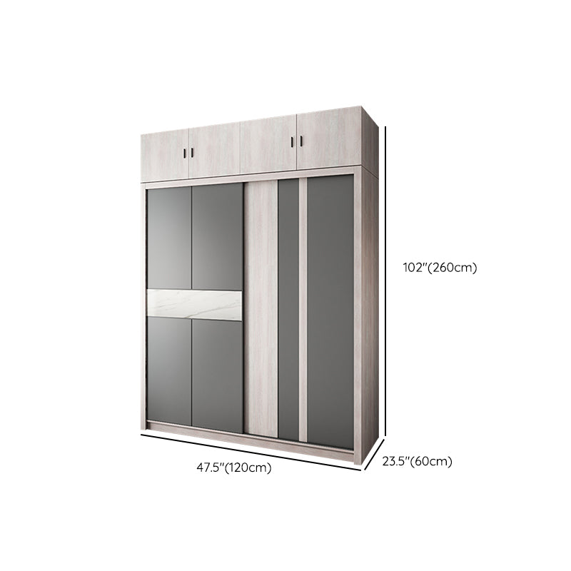 Grey Sliding Wardrobe Cabinet Contemporary Wardrobe Armoire for Bedroom Clearhalo 'Armoires & Wardrobes' 'armoires_wardrobes' 'Bedroom Furniture' 'furn' 'furn_armoires_wardrobes' 'Furniture' 6379608
