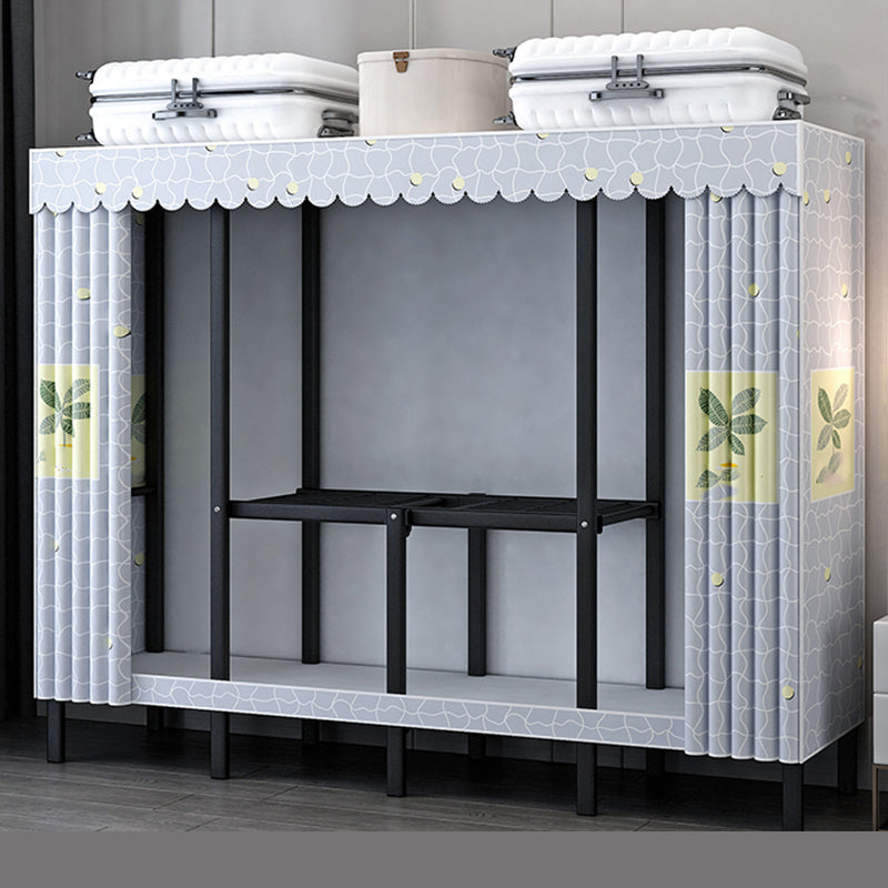 Contemporary Wardrobe Closet with Legs Steel Wardrobe Armoire for Home 63"L x 19"W x 68"H Light Gray Clearhalo 'Armoires & Wardrobes' 'armoires_wardrobes' 'Bedroom Furniture' 'furn' 'furn_armoires_wardrobes' 'Furniture' 6379666