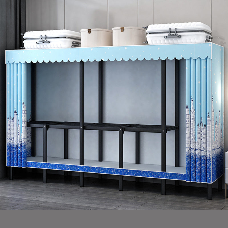 Contemporary Wardrobe Closet with Legs Steel Wardrobe Armoire for Home 79"L x 19"W x 68"H Blue Clearhalo 'Armoires & Wardrobes' 'armoires_wardrobes' 'Bedroom Furniture' 'furn' 'furn_armoires_wardrobes' 'Furniture' 6379672