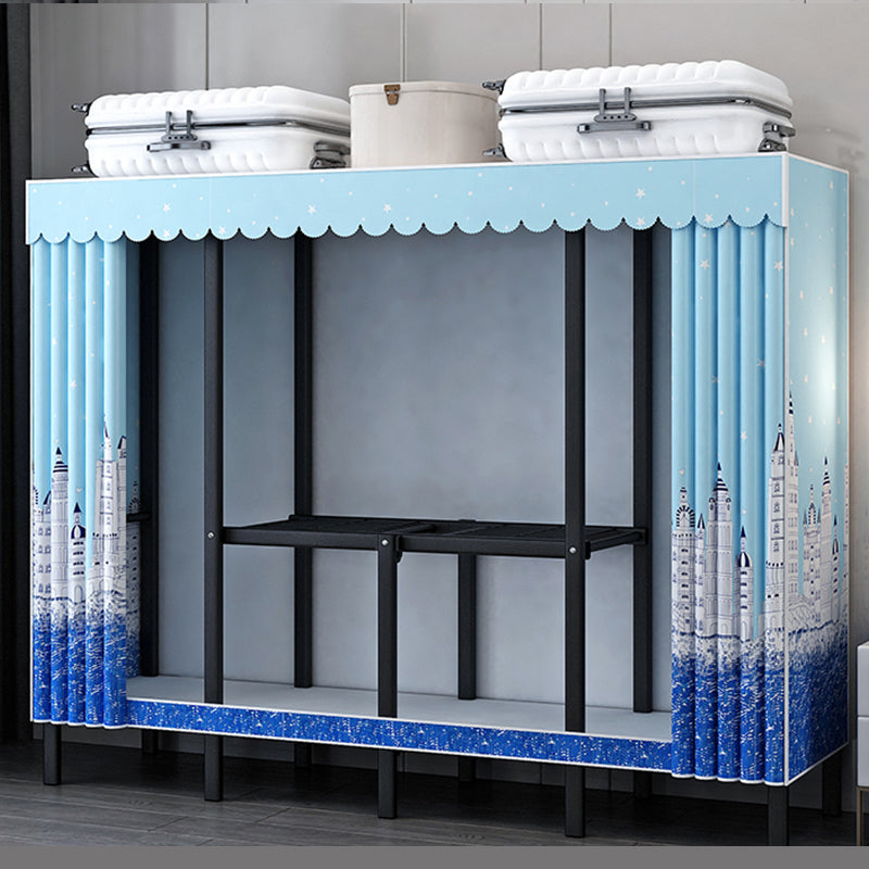 Contemporary Wardrobe Closet with Legs Steel Wardrobe Armoire for Home 63"L x 19"W x 68"H Blue Clearhalo 'Armoires & Wardrobes' 'armoires_wardrobes' 'Bedroom Furniture' 'furn' 'furn_armoires_wardrobes' 'Furniture' 6379675