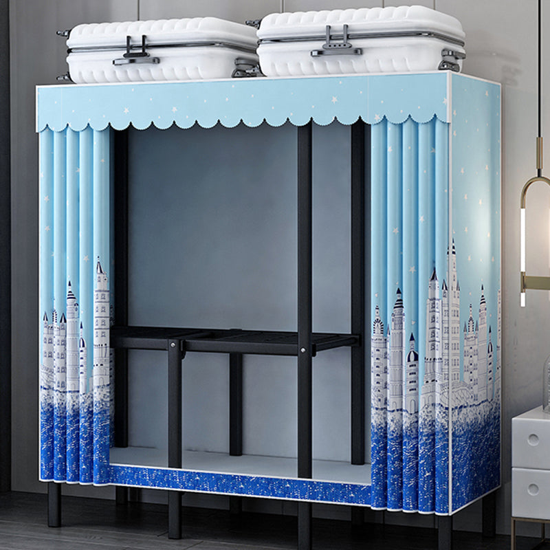 Contemporary Wardrobe Closet with Legs Steel Wardrobe Armoire for Home 47"L x 19"W x 68"H Blue Clearhalo 'Armoires & Wardrobes' 'armoires_wardrobes' 'Bedroom Furniture' 'furn' 'furn_armoires_wardrobes' 'Furniture' 6379677