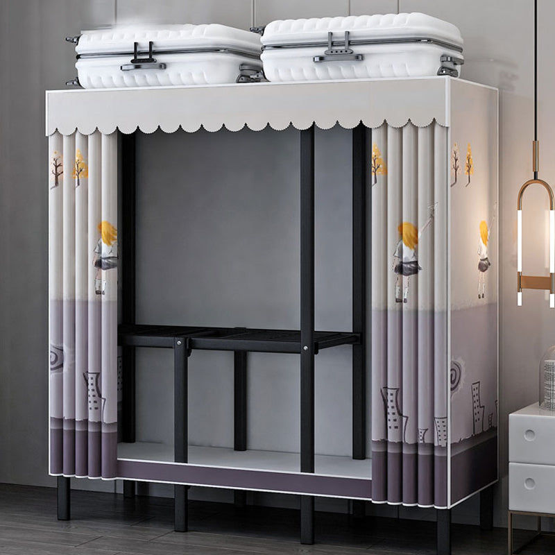 Contemporary Wardrobe Closet with Legs Steel Wardrobe Armoire for Home 47"L x 19"W x 68"H Gray-Khaki Clearhalo 'Armoires & Wardrobes' 'armoires_wardrobes' 'Bedroom Furniture' 'furn' 'furn_armoires_wardrobes' 'Furniture' 6379682