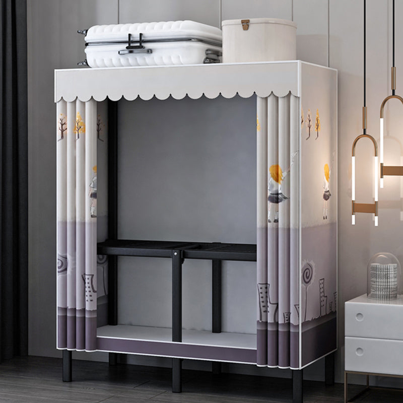 Contemporary Wardrobe Closet with Legs Steel Wardrobe Armoire for Home 31.5"L x 19"W x 68"H Gray-Khaki Clearhalo 'Armoires & Wardrobes' 'armoires_wardrobes' 'Bedroom Furniture' 'furn' 'furn_armoires_wardrobes' 'Furniture' 6379683