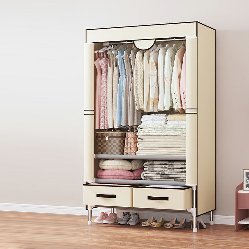 Contemporary Wardrobe Armoire Steel Wardrobe Closet with Legs for Home 30"L x 18"W x 67"H Beige Clearhalo 'Armoires & Wardrobes' 'armoires_wardrobes' 'Bedroom Furniture' 'furn' 'furn_armoires_wardrobes' 'Furniture' 6379794