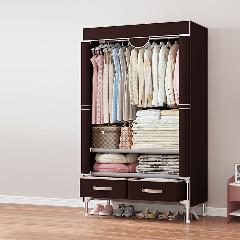 Contemporary Wardrobe Armoire Steel Wardrobe Closet with Legs for Home 30"L x 18"W x 67"H Dark Coffee Clearhalo 'Armoires & Wardrobes' 'armoires_wardrobes' 'Bedroom Furniture' 'furn' 'furn_armoires_wardrobes' 'Furniture' 6379798