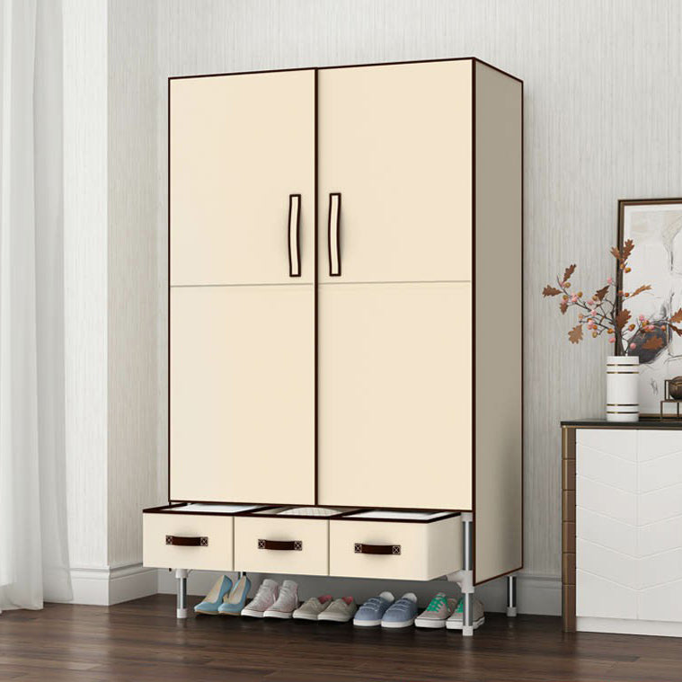 Contemporary Wardrobe Armoire Steel Wardrobe Closet with Legs for Home 35"L x 18"W x 67"H Beige Clearhalo 'Armoires & Wardrobes' 'armoires_wardrobes' 'Bedroom Furniture' 'furn' 'furn_armoires_wardrobes' 'Furniture' 6379813
