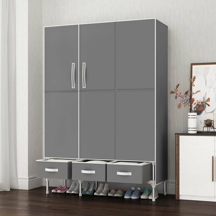 Contemporary Wardrobe Armoire Steel Wardrobe Closet with Legs for Home 44"L x 18"W x 67"H Grey Clearhalo 'Armoires & Wardrobes' 'armoires_wardrobes' 'Bedroom Furniture' 'furn' 'furn_armoires_wardrobes' 'Furniture' 6379817