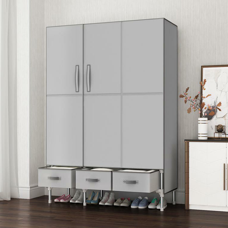 Contemporary Wardrobe Armoire Steel Wardrobe Closet with Legs for Home 44"L x 18"W x 67"H Light Gray Clearhalo 'Armoires & Wardrobes' 'armoires_wardrobes' 'Bedroom Furniture' 'furn' 'furn_armoires_wardrobes' 'Furniture' 6379819