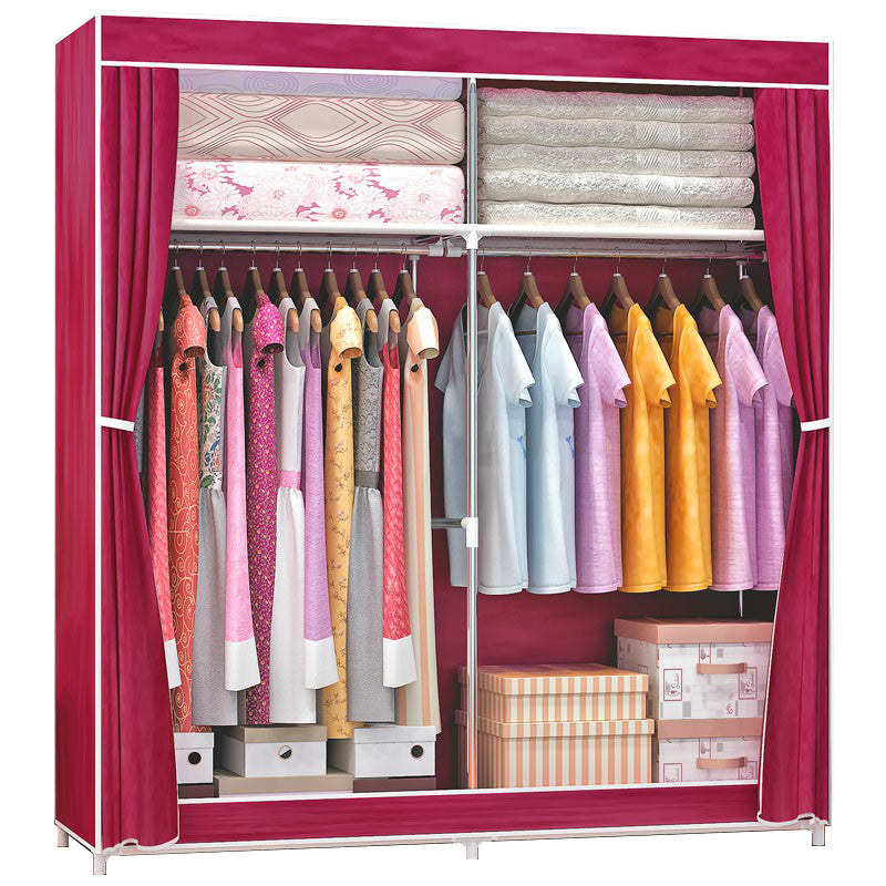 Contemporary Wardrobe Armoire Metal Wardrobe Cabinet - 51.18 x 18.11 x 66.14 Inches Red Clearhalo 'Armoires & Wardrobes' 'armoires_wardrobes' 'Bedroom Furniture' 'furn' 'furn_armoires_wardrobes' 'Furniture' 6379965