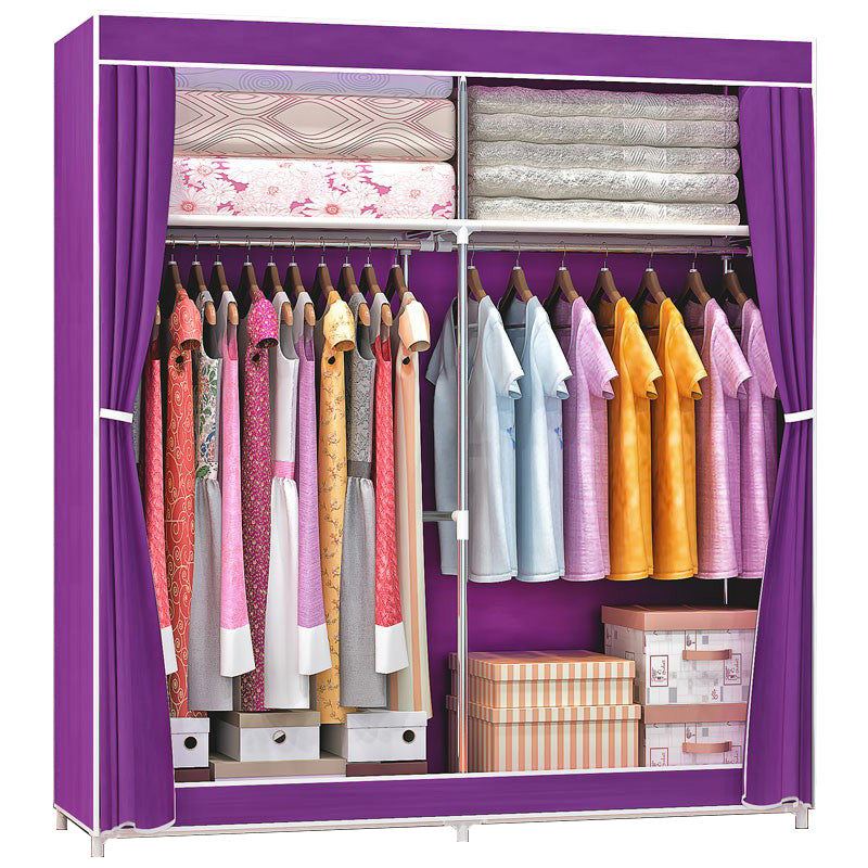 Contemporary Wardrobe Armoire Metal Wardrobe Cabinet - 51.18 x 18.11 x 66.14 Inches Purple Clearhalo 'Armoires & Wardrobes' 'armoires_wardrobes' 'Bedroom Furniture' 'furn' 'furn_armoires_wardrobes' 'Furniture' 6379968