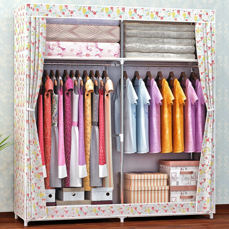 Contemporary Wardrobe Armoire Metal Wardrobe Cabinet - 51.18 x 18.11 x 66.14 Inches Clearhalo 'Armoires & Wardrobes' 'armoires_wardrobes' 'Bedroom Furniture' 'furn' 'furn_armoires_wardrobes' 'Furniture' 6379969