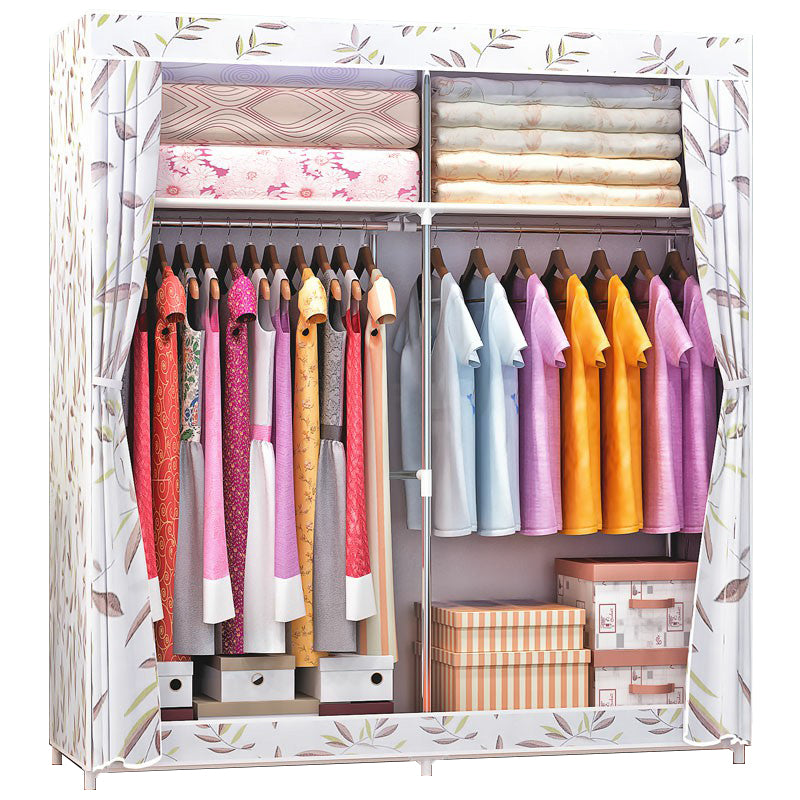 Contemporary Wardrobe Armoire Metal Wardrobe Cabinet - 51.18 x 18.11 x 66.14 Inches White-Brown Clearhalo 'Armoires & Wardrobes' 'armoires_wardrobes' 'Bedroom Furniture' 'furn' 'furn_armoires_wardrobes' 'Furniture' 6379972