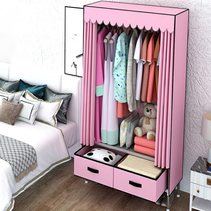Hinged Wardrobe Closet Contemporary Wardrobe Armoire with Drawer 27.5"L x 18"W x 66"H Pink Clearhalo 'Armoires & Wardrobes' 'armoires_wardrobes' 'Bedroom Furniture' 'furn' 'furn_armoires_wardrobes' 'Furniture' 6379983