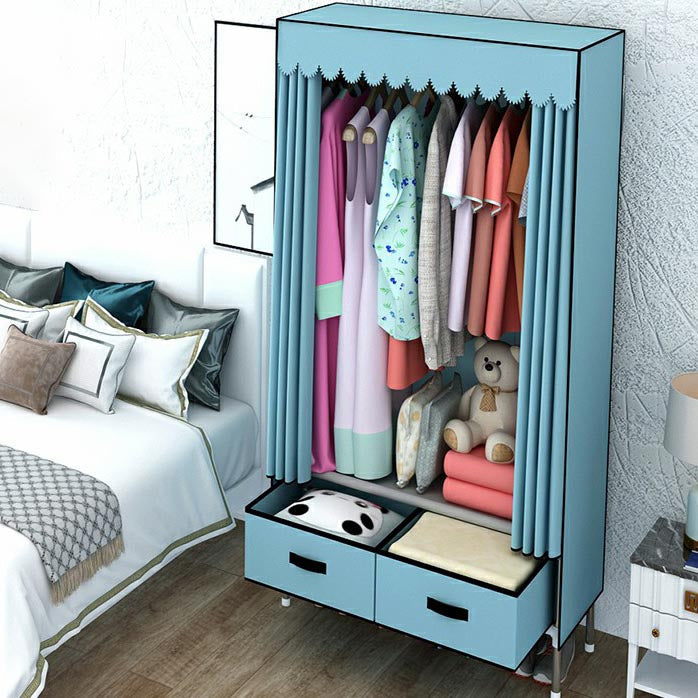 Hinged Wardrobe Closet Contemporary Wardrobe Armoire with Drawer 27.5"L x 18"W x 66"H Blue Clearhalo 'Armoires & Wardrobes' 'armoires_wardrobes' 'Bedroom Furniture' 'furn' 'furn_armoires_wardrobes' 'Furniture' 6379986