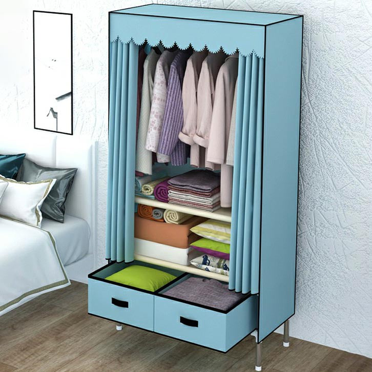 Hinged Wardrobe Closet Contemporary Wardrobe Armoire with Drawer 33"L x 18"W x 66"H Blue Clearhalo 'Armoires & Wardrobes' 'armoires_wardrobes' 'Bedroom Furniture' 'furn' 'furn_armoires_wardrobes' 'Furniture' 6379994