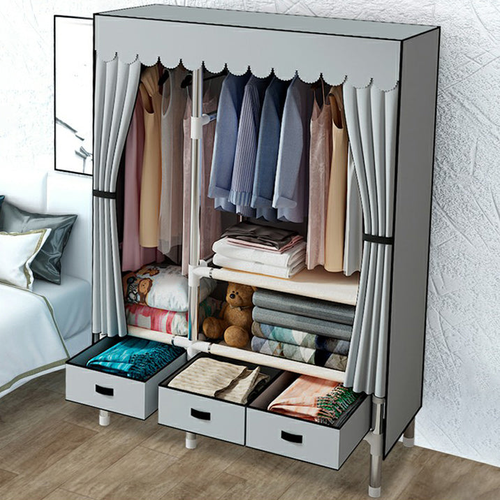 Hinged Wardrobe Closet Contemporary Wardrobe Armoire with Drawer 41"L x 18"W x 66"H Grey Clearhalo 'Armoires & Wardrobes' 'armoires_wardrobes' 'Bedroom Furniture' 'furn' 'furn_armoires_wardrobes' 'Furniture' 6379997