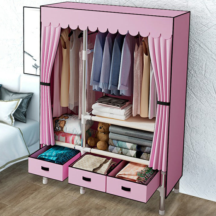 Hinged Wardrobe Closet Contemporary Wardrobe Armoire with Drawer 41"L x 18"W x 66"H Pink Clearhalo 'Armoires & Wardrobes' 'armoires_wardrobes' 'Bedroom Furniture' 'furn' 'furn_armoires_wardrobes' 'Furniture' 6379999