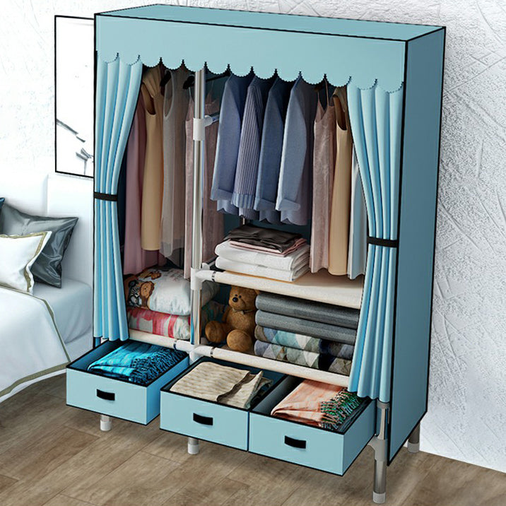 Hinged Wardrobe Closet Contemporary Wardrobe Armoire with Drawer 41"L x 18"W x 66"H Blue Clearhalo 'Armoires & Wardrobes' 'armoires_wardrobes' 'Bedroom Furniture' 'furn' 'furn_armoires_wardrobes' 'Furniture' 6380001