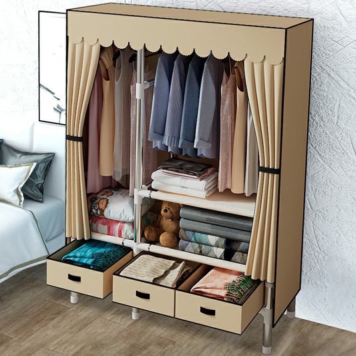 Hinged Wardrobe Closet Contemporary Wardrobe Armoire with Drawer 41"L x 18"W x 66"H Khaki Clearhalo 'Armoires & Wardrobes' 'armoires_wardrobes' 'Bedroom Furniture' 'furn' 'furn_armoires_wardrobes' 'Furniture' 6380004