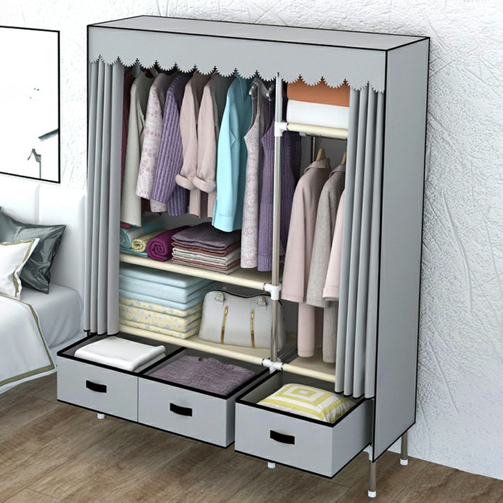 Hinged Wardrobe Closet Contemporary Wardrobe Armoire with Drawer 49"L x 18"W x 66"H Grey Clearhalo 'Armoires & Wardrobes' 'armoires_wardrobes' 'Bedroom Furniture' 'furn' 'furn_armoires_wardrobes' 'Furniture' 6380006